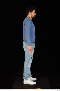 Hamza blue jeans blue sweatshirt dressed standing white sneakers whole…